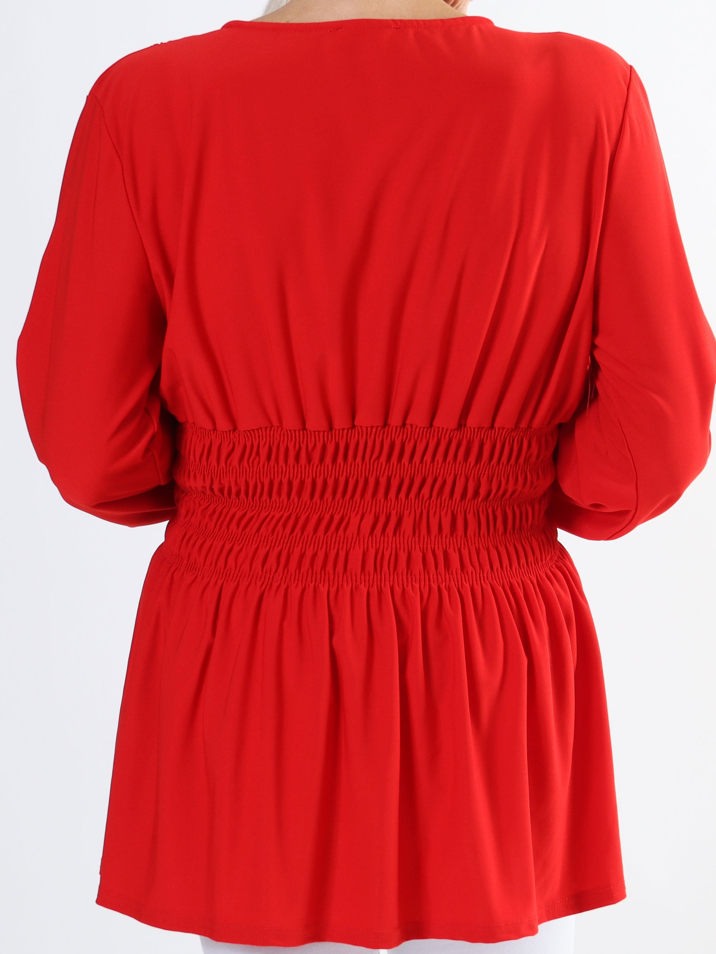 Pams Plain Shirt L/S - Plus size bluse i elastisk stof med lange ærmer